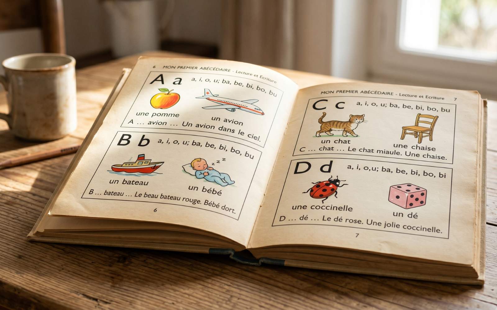 Manuel de lecture syllabique ouvert, évoquant la méthode Boscher