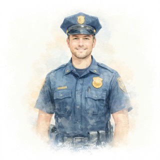 Illustration du mot « policier », pour travailler le son « é » écrit er, ez, ier