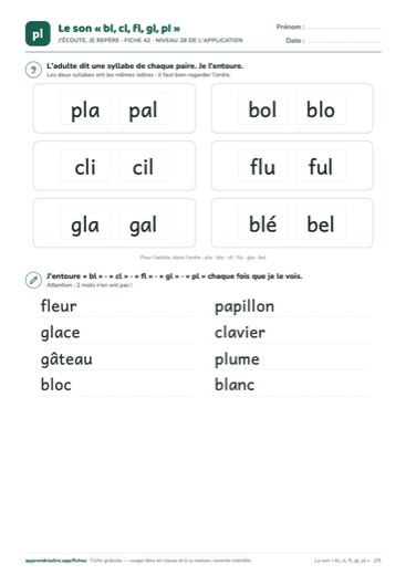 Page 2 de la fiche : J'écoute, je repère