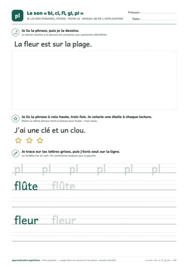 Page 4 de la fiche : Je lis des phrases, j'écris
