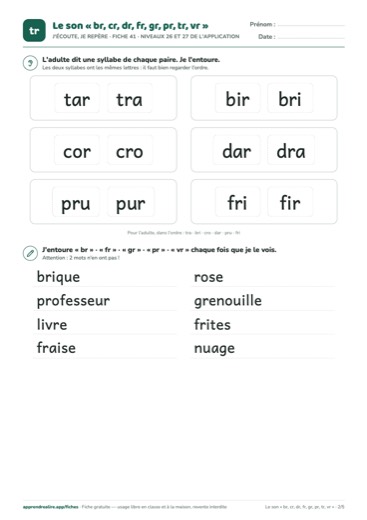 Page 2 de la fiche : J'écoute, je repère