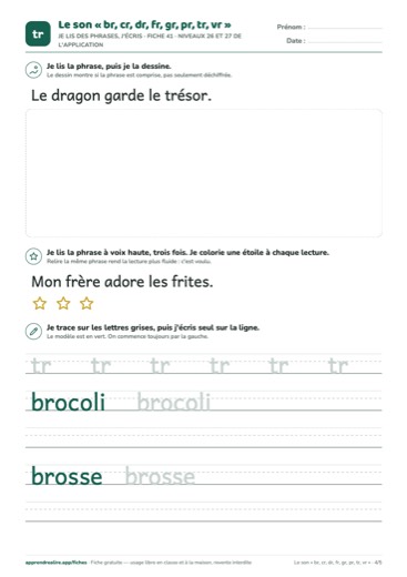 Page 4 de la fiche : Je lis des phrases, j'écris