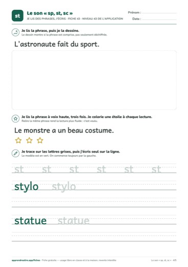 Page 4 de la fiche : Je lis des phrases, j'écris
