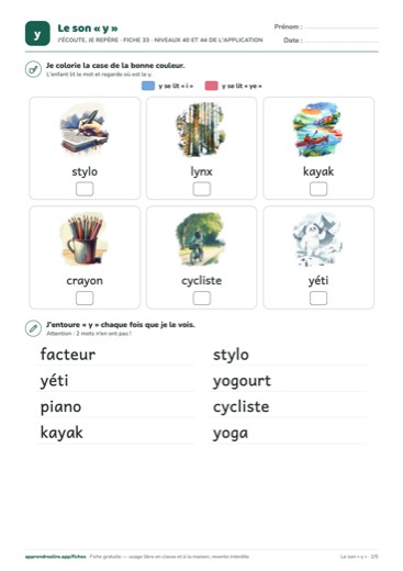 Page 2 de la fiche : J'écoute, je repère