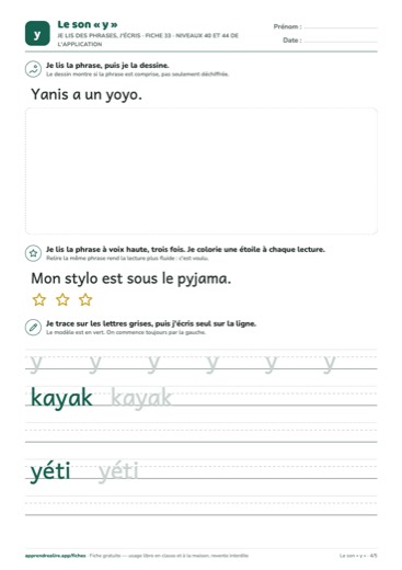 Page 4 de la fiche : Je lis des phrases, j'écris