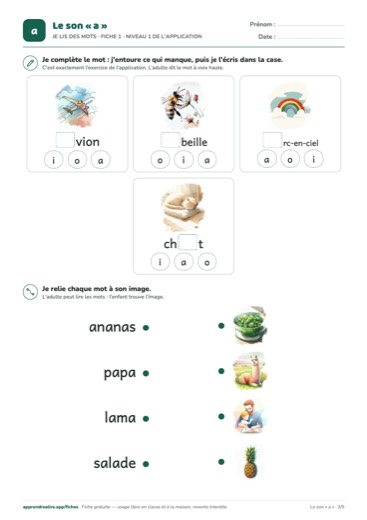 Page 3 de la fiche : Je lis des mots