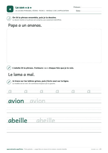 Page 4 de la fiche : Je lis des phrases, j'écris