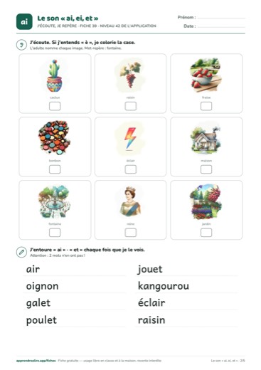 Page 2 de la fiche : J'écoute, je repère