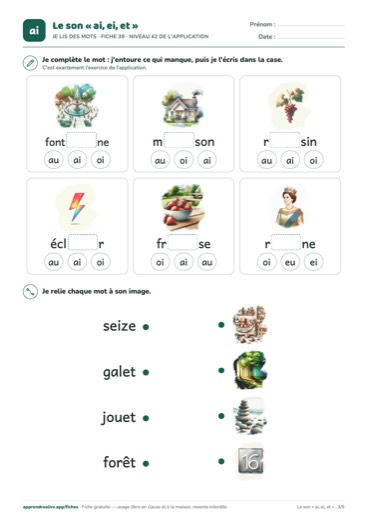 Page 3 de la fiche : Je lis des mots