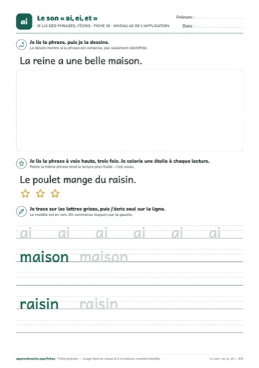Page 4 de la fiche : Je lis des phrases, j'écris