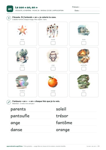Page 2 de la fiche : J'écoute, je repère