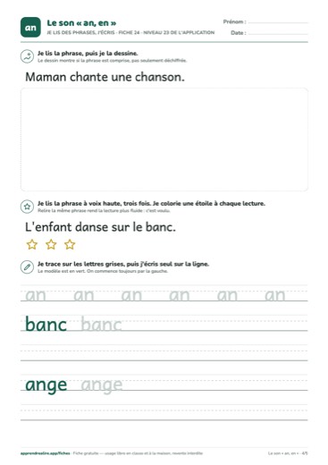 Page 4 de la fiche : Je lis des phrases, j'écris