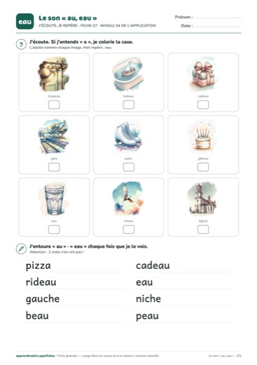 Page 2 de la fiche : J'écoute, je repère