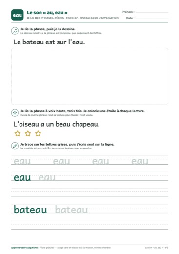 Page 4 de la fiche : Je lis des phrases, j'écris