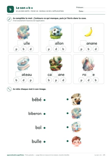 Page 3 de la fiche : Je lis des mots