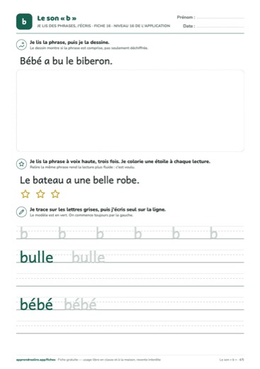 Page 4 de la fiche : Je lis des phrases, j'écris