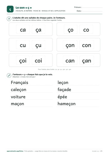 Page 2 de la fiche : J'écoute, je repère