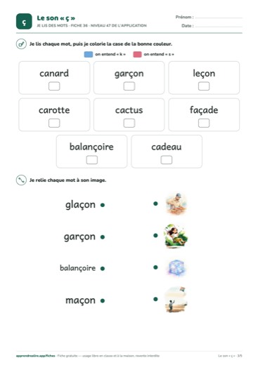 Page 3 de la fiche : Je lis des mots