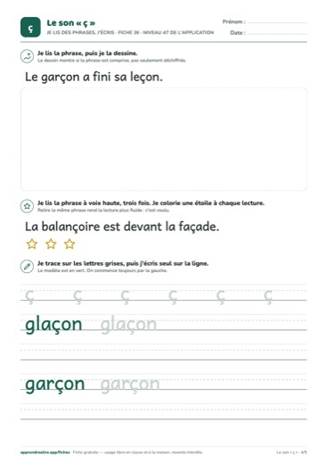 Page 4 de la fiche : Je lis des phrases, j'écris