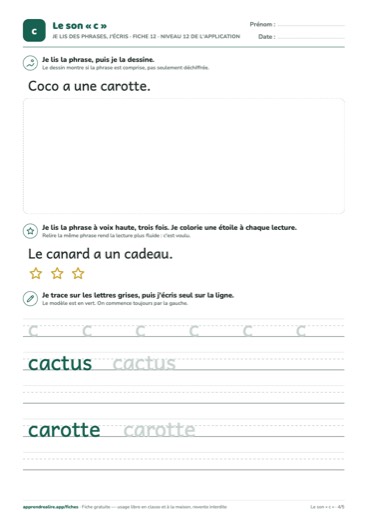 Page 4 de la fiche : Je lis des phrases, j'écris