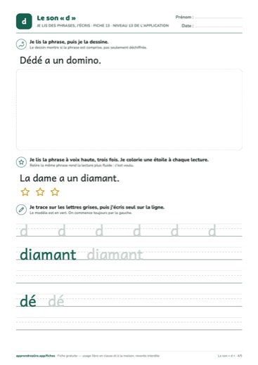 Page 4 de la fiche : Je lis des phrases, j'écris