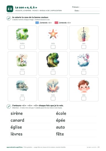 Page 2 de la fiche : J'écoute, je repère