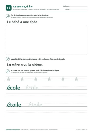 Page 4 de la fiche : Je lis des phrases, j'écris