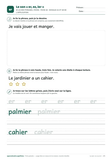 Page 4 de la fiche : Je lis des phrases, j'écris