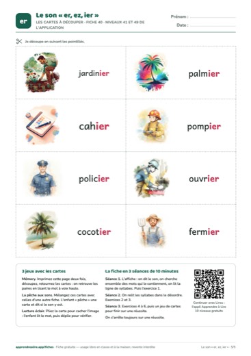 Page 5 de la fiche : Les cartes à découper