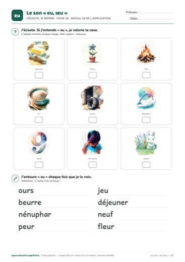 Page 2 de la fiche : J'écoute, je repère