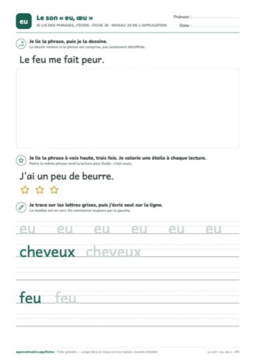 Page 4 de la fiche : Je lis des phrases, j'écris
