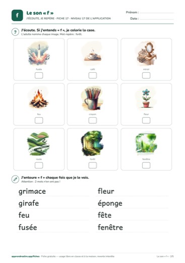 Page 2 de la fiche : J'écoute, je repère