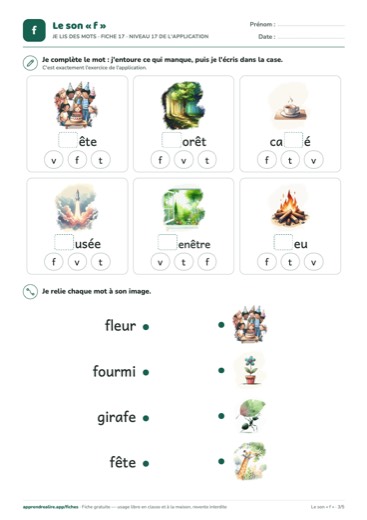 Page 3 de la fiche : Je lis des mots