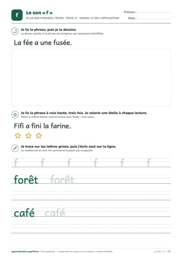 Page 4 de la fiche : Je lis des phrases, j'écris
