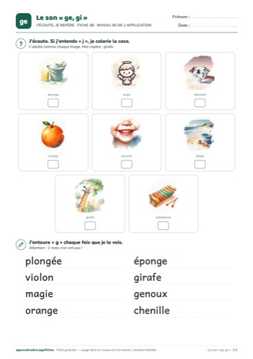 Page 2 de la fiche : J'écoute, je repère
