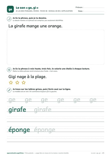Page 4 de la fiche : Je lis des phrases, j'écris