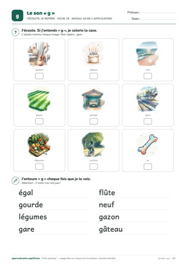Page 2 de la fiche : J'écoute, je repère