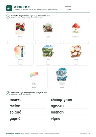 Page 2 de la fiche : J'écoute, je repère