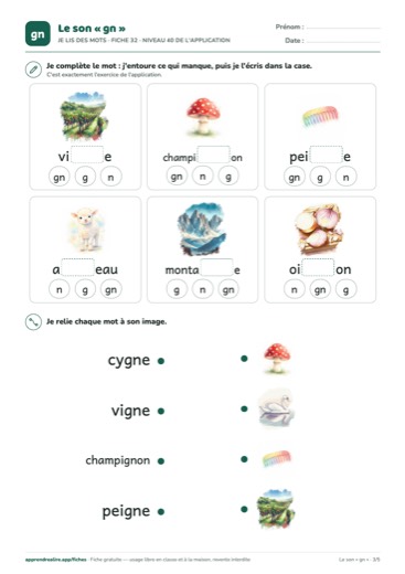 Page 3 de la fiche : Je lis des mots