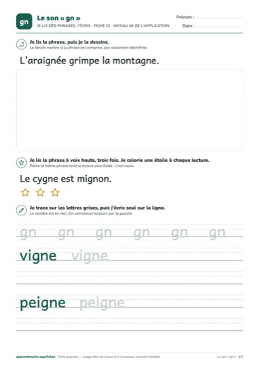 Page 4 de la fiche : Je lis des phrases, j'écris
