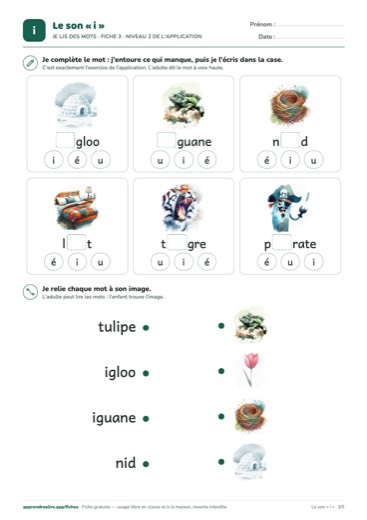 Page 3 de la fiche : Je lis des mots