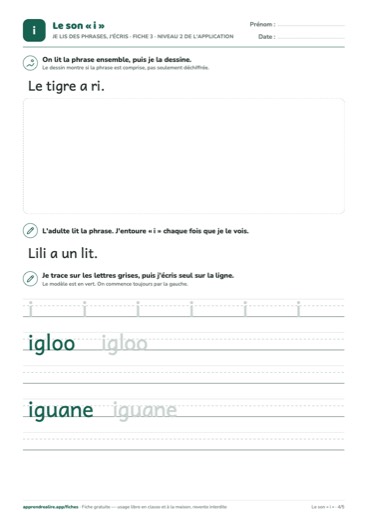Page 4 de la fiche : Je lis des phrases, j'écris