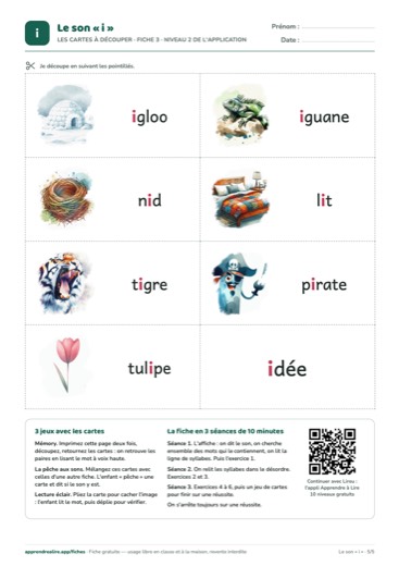 Page 5 de la fiche : Les cartes à découper