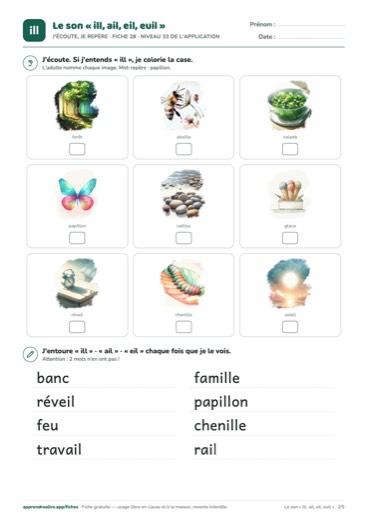 Page 2 de la fiche : J'écoute, je repère