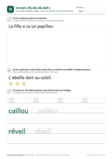 Page 4 de la fiche : Je lis des phrases, j'écris