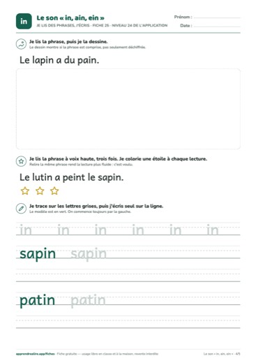Page 4 de la fiche : Je lis des phrases, j'écris