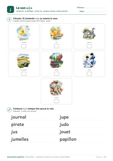 Page 2 de la fiche : J'écoute, je repère
