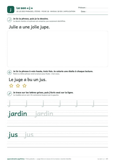 Page 4 de la fiche : Je lis des phrases, j'écris
