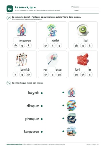 Page 3 de la fiche : Je lis des mots