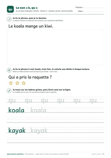 Page 4 de la fiche : Je lis des phrases, j'écris